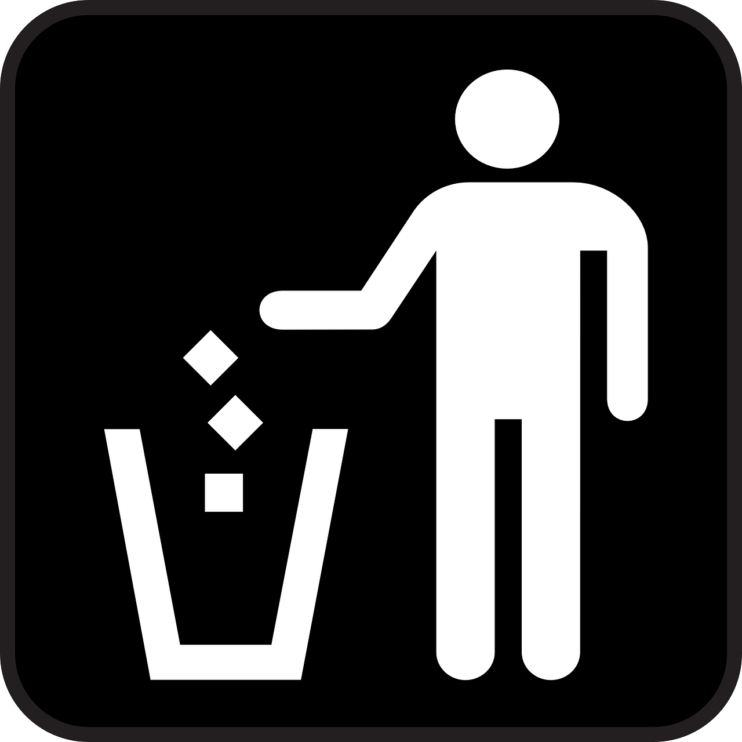 Illustratie van een persoon die spullen weggooit in een prullenbak