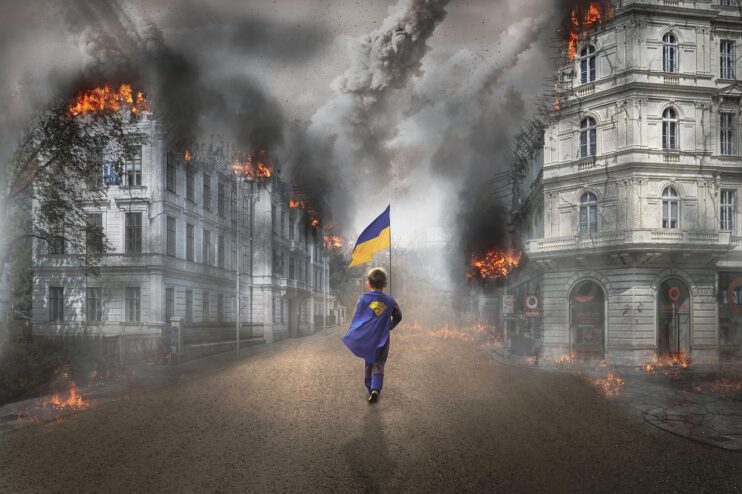Oorlog Oekraïne vlag jongetje