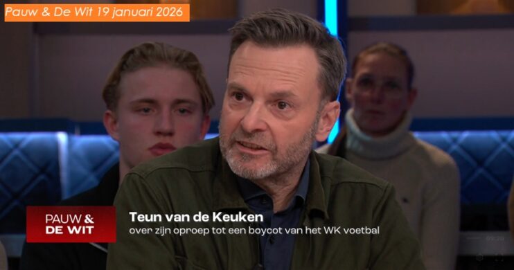 Teun van de Keuken bij Pauw & De Wit om te praten over zijn petitie voor een Boycot van het WK in Amerika onder Donald Trump. Screenshot uitzending van 19 januari 2026
